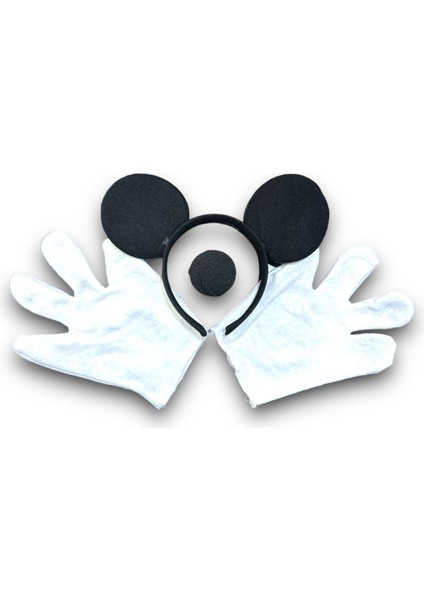 Mickey Mousse Taç - Beyaz Eldiven - Siyah Burun