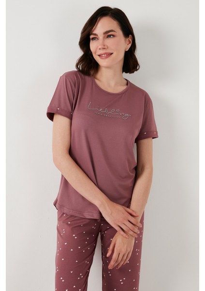 Yumuşak Dokulu Bisiklet Yaka Pijama Takımı Bayan Pijama Takımı 6097605