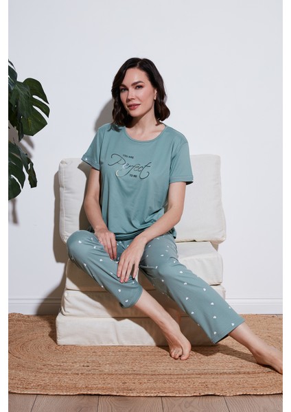 Yumuşak Dokulu Bisiklet Yaka Pijama Takımı Bayan Pijama Takımı 6097605