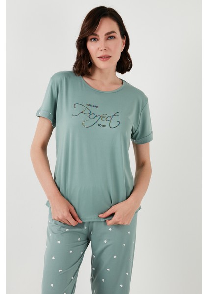 Yumuşak Dokulu Bisiklet Yaka Pijama Takımı Bayan Pijama Takımı 6097605
