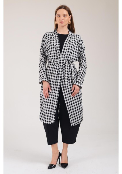 Pınkmark Kadın Belden Kemerli Kareli Kimono Beli Lastikli Şalvar Pantolon Tesettür Ikili Takım PMTK25643 fiyatları