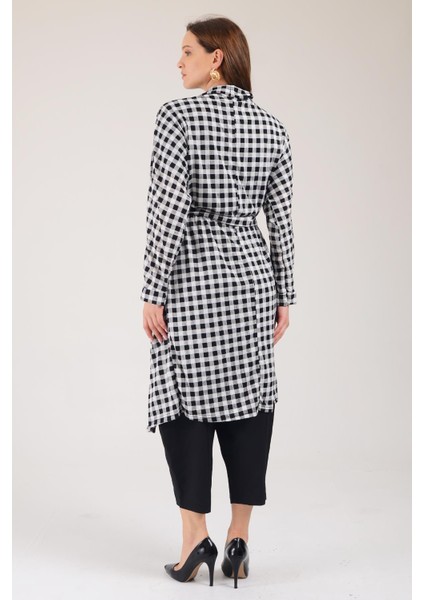 Pınkmark Kadın Belden Kemerli Kareli Kimono Beli Lastikli Şalvar Pantolon Tesettür Ikili Takım PMTK25643 modelleri