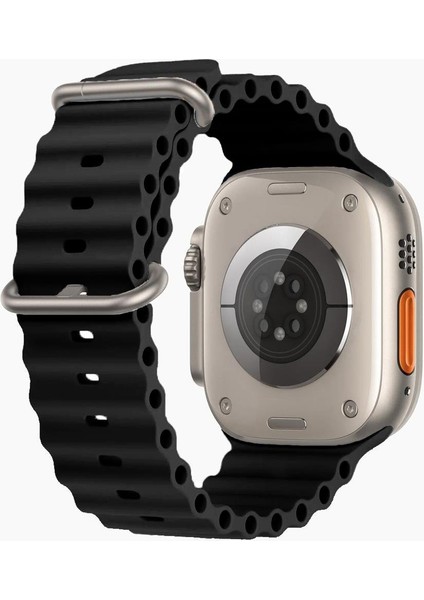 Apple Watch Ocean Siyah Renk Silikon Kordon – 1-9, SE, 42-49mm, GS, DT Pro, T500 Ultra & Ultra2 Uyumlu