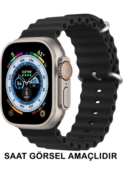 Apple Watch Ocean Siyah Renk Silikon Kordon – 1-9, SE, 42-49mm, GS, DT Pro, T500 Ultra & Ultra2 Uyumlu modelleri