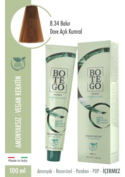 Organica Krem Boya 8.34 Bakır Dore Açık Kumral 100 ml