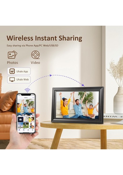 Wifi Dijital Resim Çerçevesi 10.1 Inc 1080P IPS Dokunmatik Siyah