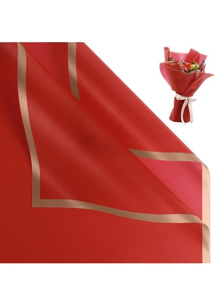 Çiçek Ambalaj Kağıdı Kırmızı Altın Kenarlı Mat Opp 58 x 58 cm 20 Adet