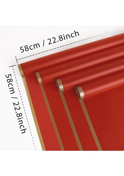 Çiçek Ambalaj Kağıdı Kırmızı Altın Kenarlı Mat Opp 58 x 58 cm 20 Adet fiyatları
