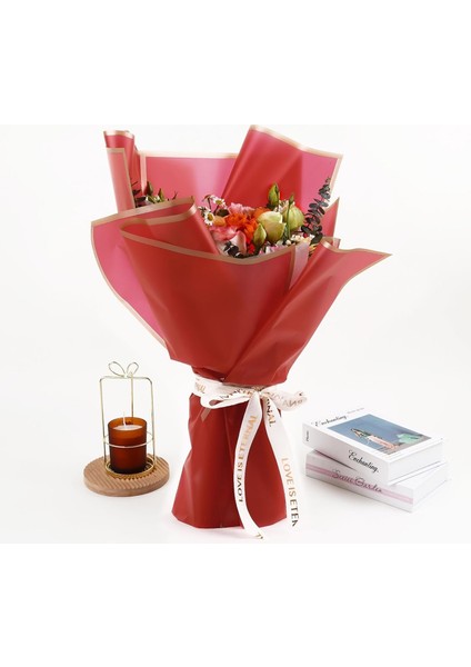 Çiçek Ambalaj Kağıdı Kırmızı Altın Kenarlı Mat Opp 58 x 58 cm 20 Adet indirimleri