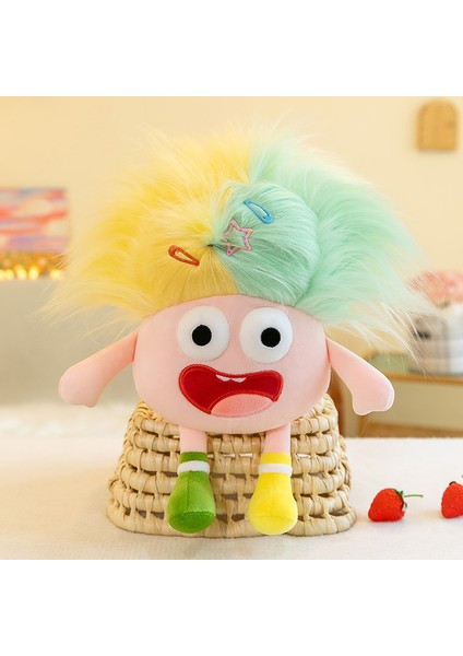 25 cm Komik Büyük Gözlü Ifade Kızarmış Saç Tarağı Örgülü Çılgın Bebek Peluş Bebek Çıkıntılı Gözler (Yurt Dışından)
