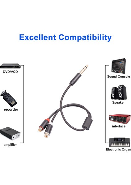 6.35MM Erkek - Çift Rca Lotus Dişi Ses Adaptör Kablosu, Rca Dişi - 1/4 Inç Splitter Kablo, 6.35MM - Rca Kablo (Yurt Dışından) fırsatları