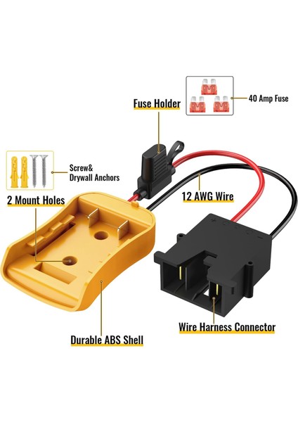 12V, 12AWG Kablo Için 40A Sigortalı Power Wheels Adaptörü (Yurt Dışından)
