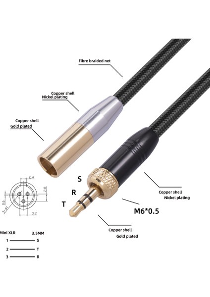 Ses Mikrofon Kablosu Iç Dişli 3.5 mm Erkek Mını Xlr 3pın Adaptör Kablosu Slr Kamera Için Ses Kablosu (Yurt Dışından)
