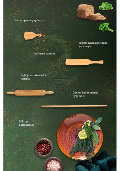 Zümrüt Serisi Ahşap Hamur Açma Oklavası Merdanesi Börek Seti 4 Lü Set Zmrset8 indirimleri