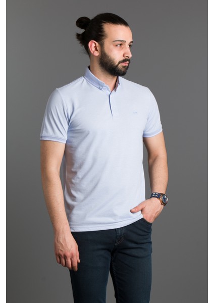 Erkek Mavi Basic Polo Yaka T-Shirt