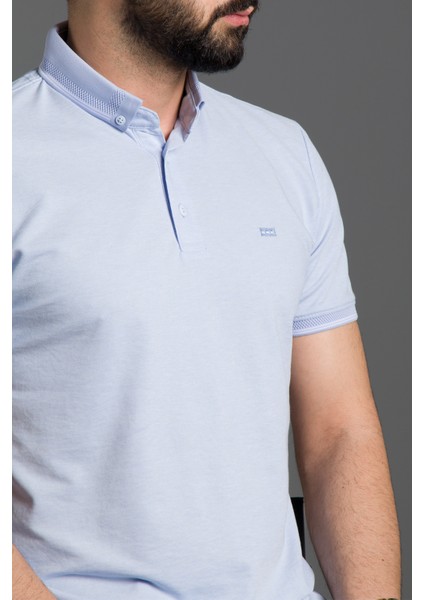 Erkek Mavi Basic Polo Yaka T-Shirt