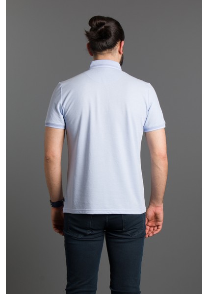 Erkek Mavi Basic Polo Yaka T-Shirt