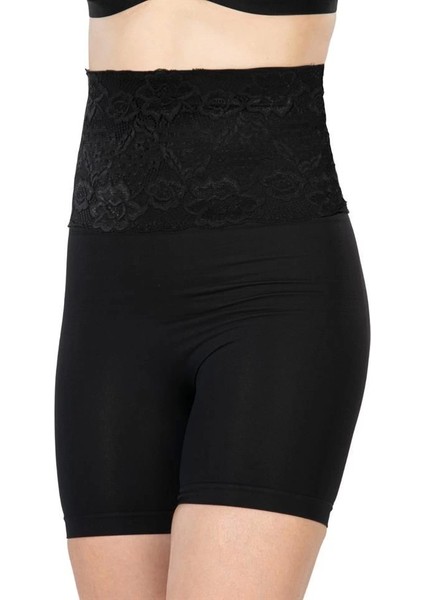 Siyah Emay 2091 Önü Dantelli Yüksek Bel Boxer Korse