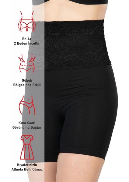 Siyah Emay 2091 Önü Dantelli Yüksek Bel Boxer Korse modelleri
