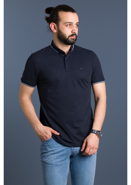 Erkek Lacivert Basic Polo Yaka T-Shirt