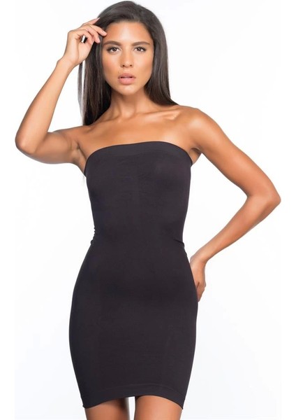 Siyah Emay 5065 Straplez Elbise Korse