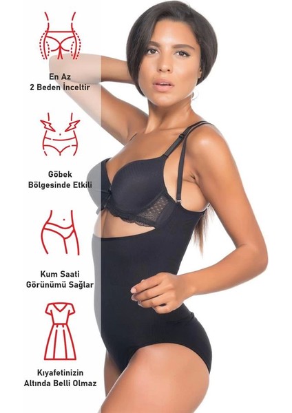 Siyah Emay 2073 Ince Göğüsü Açık Desenli Body Korse