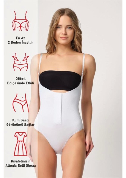 Beyaz Emay 2043 Göğsü Açık Agraflı Body Korse fırsatları