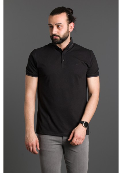 Erkek Siyah Basic Polo Yaka T-Shirt