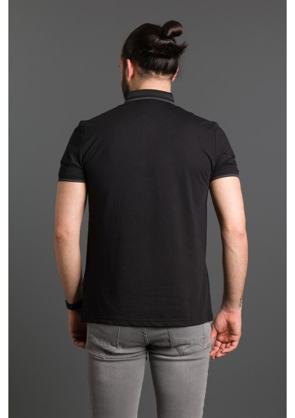 Erkek Siyah Basic Polo Yaka T-Shirt