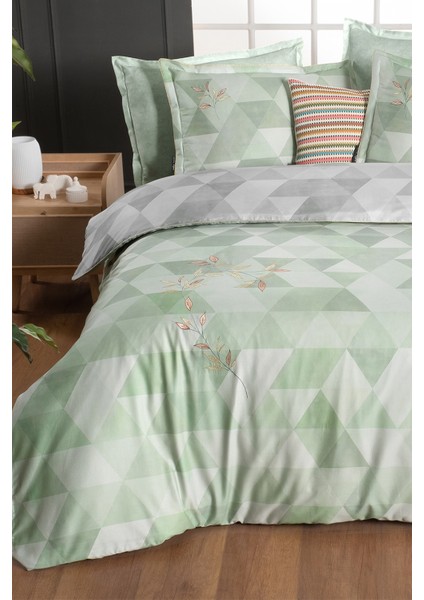 Peonia Yeşil King Size (Battal Boy) %100 Pamuk Saten "233 Tc" Nevresim Takımı