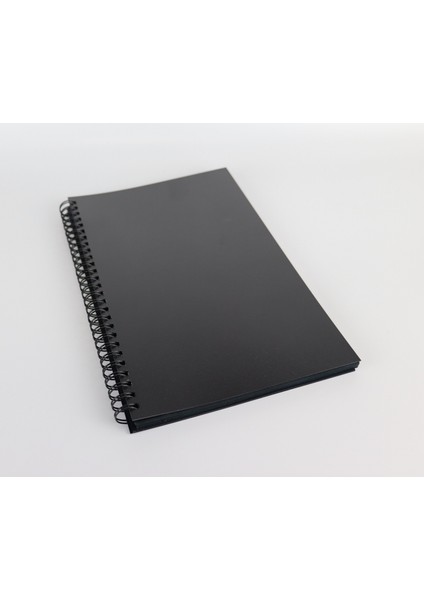 Siyah Yapraklı Kaliteli Spiralli Defter 75 Yaprak 150 Sayfa ve Beyaz Jel Kalem Hediyeli