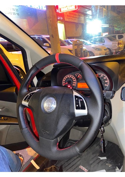 Fiat 2013 Model Tuşlu Linea-Punto-Doblo-Fiorino Spor Süet Kombin Direksiyon Kılıfı Kırmızı Dikiş fiyatları