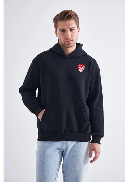 Sweatshirt, Siyah Kapüşonlu, Içi Polarlı, Üç Iplik Tff S
