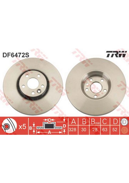 Ön Fren Aynasi Volvo XC60 D3 D4 D5 2.4d 2.0t 3.2 T5 T6 2008 2017 328X5DL 18051