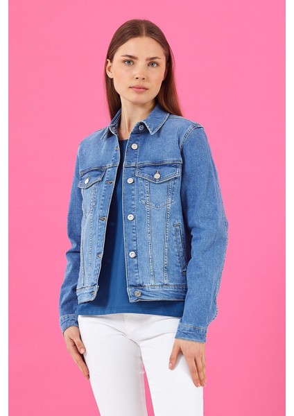 Kadın Ally Dirty Med Blue Slim Fit Jean Ceket