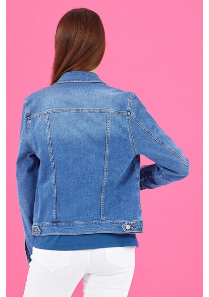 Kadın Ally Dirty Med Blue Slim Fit Jean Ceket fırsatları
