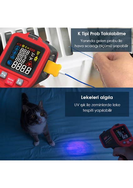 WT323E Rutubet Küf Analiz Özellikli Lazer Termometre 1050°C