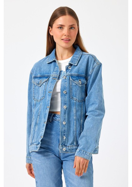 Kadın Maya Sky Blue Jean Ceket