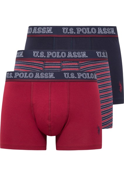 Erkek Bordo-Lacivert-Baskılı 3'lü Boxer