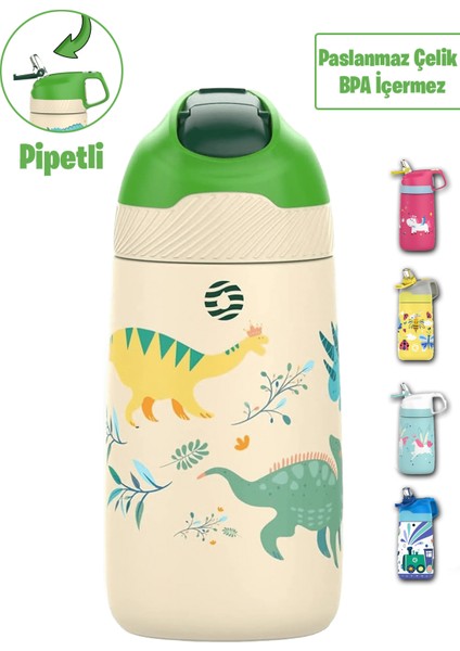 2'li Set 350 ml Çocuk Pipetli Çelik Matara 2055 350 ml