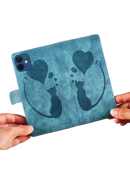 IPhone 12 Için Kılıf Mini Kabartmalı Sevimli Kedi Flip Folio Kart Cep Tutucu (Yurt Dışından)