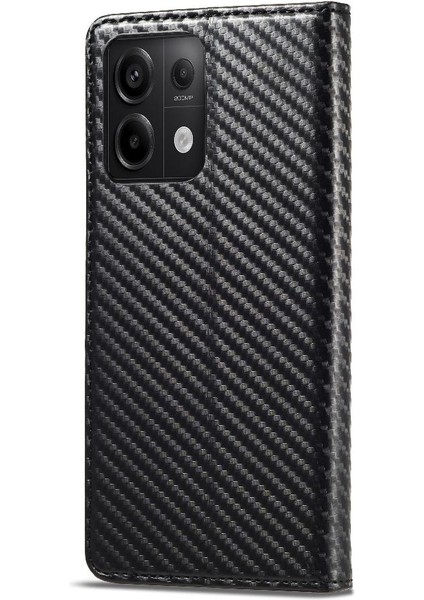 Xiaomi Poco C65 Deri Folio Flip Case Manyetik Karbon Fiber (Yurt Dışından)