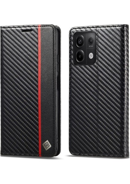 Xiaomi Poco C65 Deri Folio Flip Case Manyetik Karbon Fiber (Yurt Dışından)