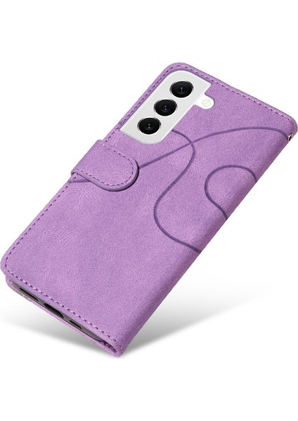 Kart Yuvası Standı Iki Renkli Dikiş Pu ile Samsung Galaxy S22 Için Kılıf (Yurt Dışından)