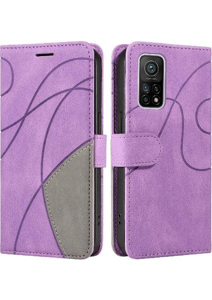 Xiaomi 10T/10T Pro Iki Renkli Dikiş Pu Deri Flip Folio Kılıf (Yurt Dışından)