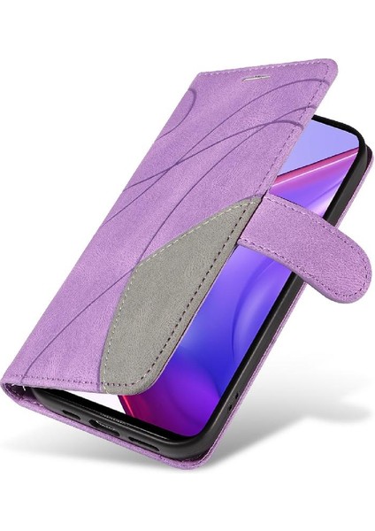 Xiaomi 10T/10T Pro Iki Renkli Dikiş Pu Deri Flip Folio Kılıf (Yurt Dışından)