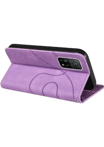 Xiaomi 10T/10T Pro Iki Renkli Dikiş Pu Deri Flip Folio Kılıf (Yurt Dışından)