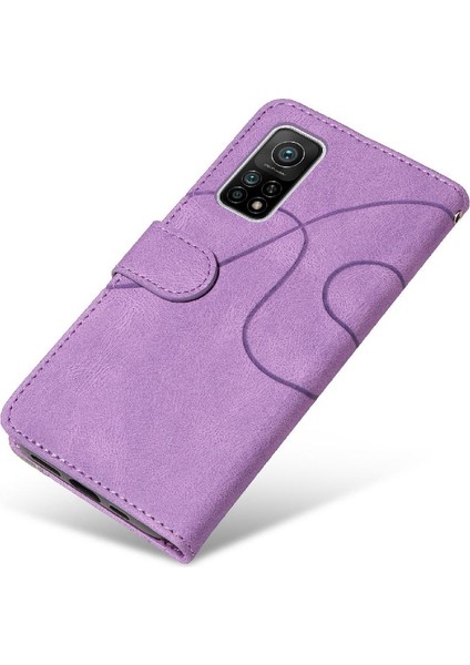 Xiaomi 10T/10T Pro Iki Renkli Dikiş Pu Deri Flip Folio Kılıf (Yurt Dışından)