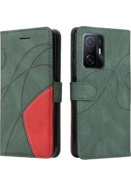 Xiaomi 11T/11T Pro Pu Deri Flip Folio Kılıf Kickstand Iki Renkli (Yurt Dışından)