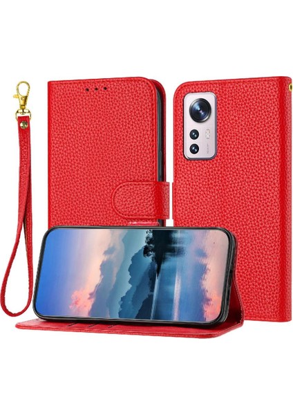 Telefon Kılıfı Için Xiaomi 12/12X Flip Folio Kart Yuvaları Tutucu Cüzdan Litchi Pu (Yurt Dışından)